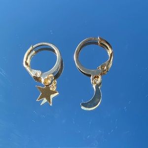 Gold Star and moon earrings